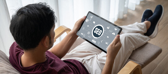 SEO search engine optimization for modish e-commerce and online retail business showing on computer...