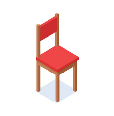 Room chair with red upholstery. Comfortable furniture for apartment and house with wooden frame and classic vector design