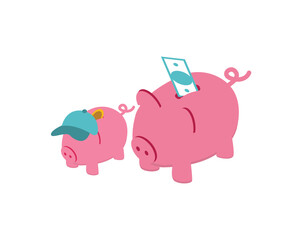 saving money plan in piggy bank for kids or children