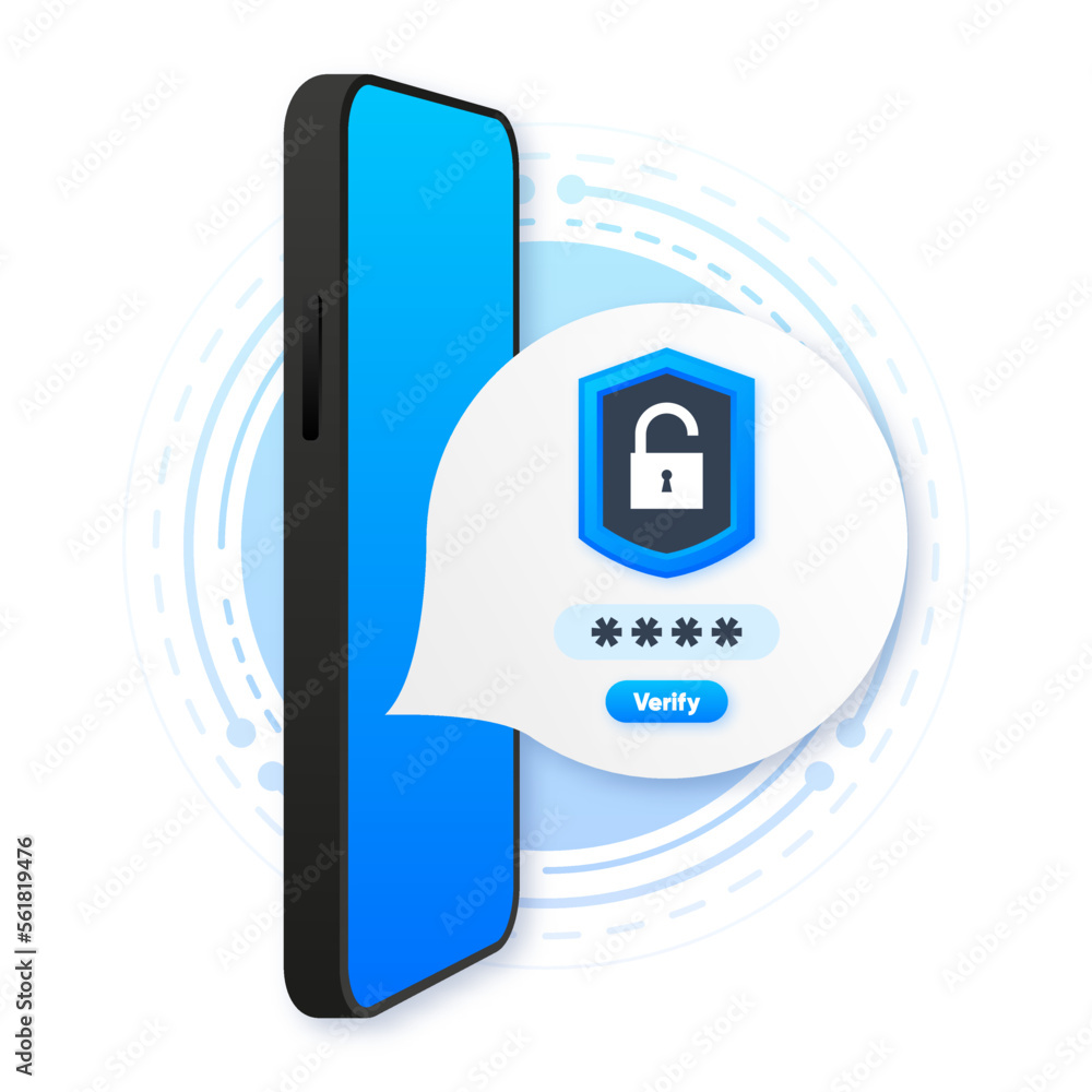 Poster two steps authentication. verification code message on smartphone. notice with code for secure login