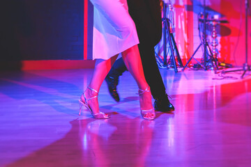 Dancing shoes of a couple, couples dancing traditional latin argentinian dance milonga in the...