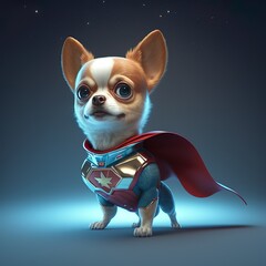 Il piccolo supereroe: immagine di un chihuahua in costume da supereroe - obrazy, fototapety, plakaty