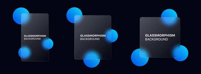 Fototapeta glassmorphism background banner with transparent glass frame template . Realistic Frosted glass morphism effect with blurred abstract gradient blue circle shapes. Vector illustration obraz
