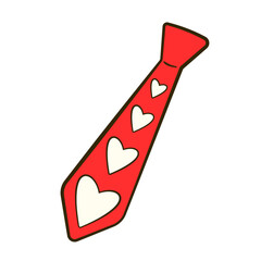 Red tie with hearts. Valentine's day. Flat icon. Vector illustration