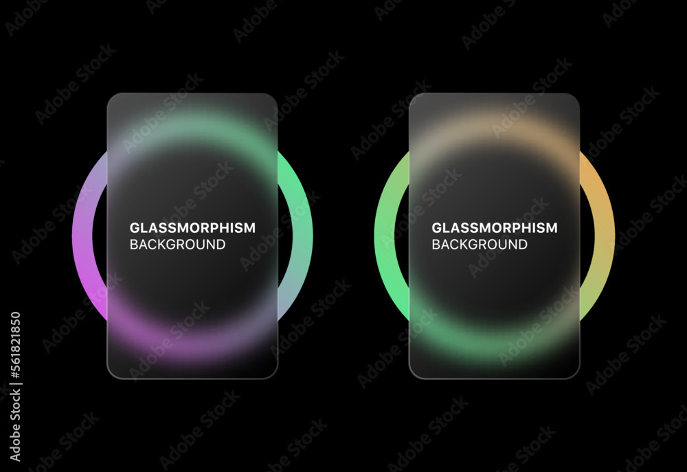 Poster glassmorphism background banner with transparent glass frame template . Realistic Frosted glass morphism effect with blurred abstract gradient circle shape. Vector illustration