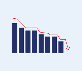 Falling financial chart. Economic collapse and bankruptcy with decline in financial investment and stock vector recessions