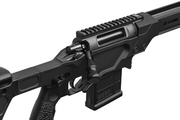Modern bolt carbine isolated on white background. Weapons for sports, hunting and self-defense.