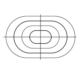 Oval target with crosshair. Line figure with outlined circles and points for hitting training in shooting from firearms and vector bow.