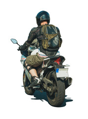 motorcyclist isolated on a white background. rear view