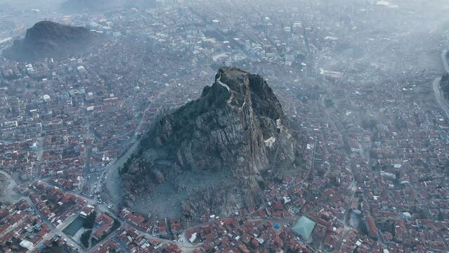 Karahisar castle on a rock mountain, Afyon, Turkey