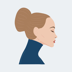 Woman  in profile in a blue sweater