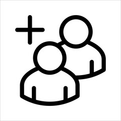 User profile with plus line icon. Add new friends, customer, member, contact, follow symbol vector illustration on white background