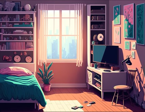 Free Vectors  Simple room anime background with bed and desk