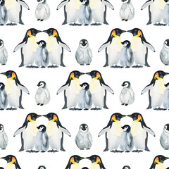 penguin pattern watercolor. watercolor cute penguin pattern. Watercolor cute animal.  Watercolor cute bird. Hand painting  isolated white background. birds. 
