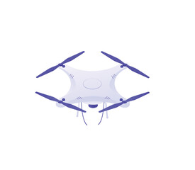 White drone with blue propellers. Modern quadcopter for delivering cargo and filming video with a digital wireless vector interface