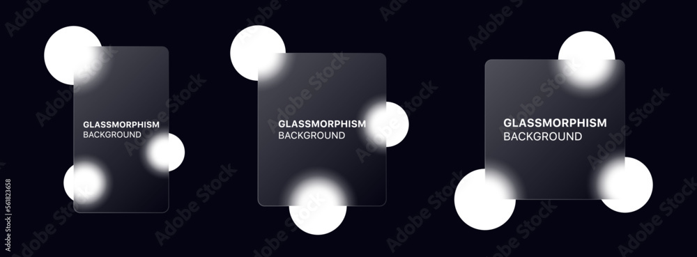 Poster glassmorphism background banner with transparent glass frame template . Realistic Frosted glass morphism effect with blurred abstract white circle shapes. Vector illustration