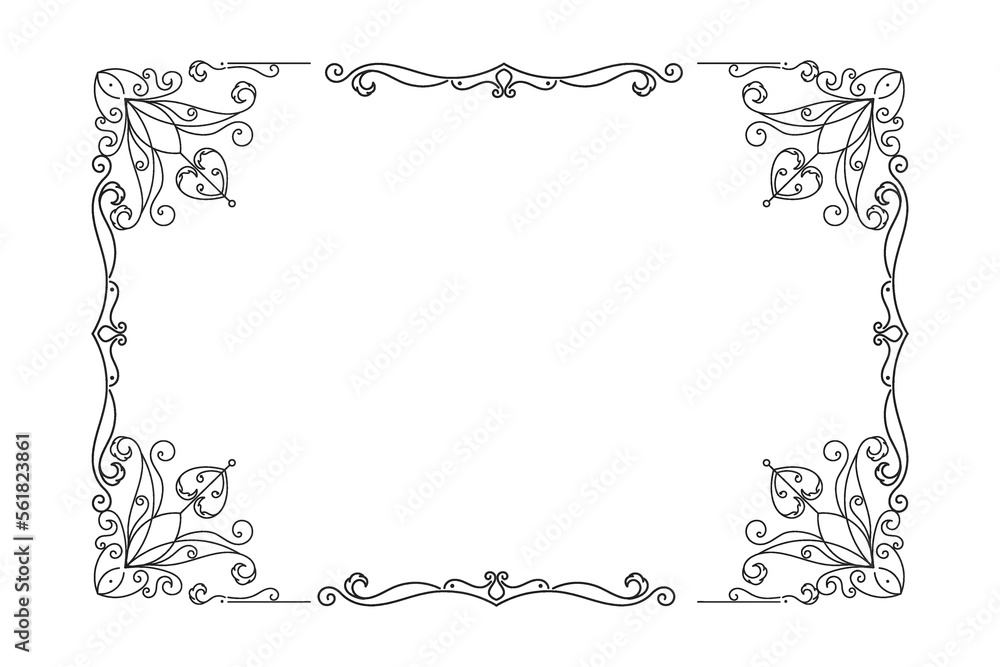 Poster vintage retro frame with tracery. stylized blank rectangle with decorative and ornaments antique des