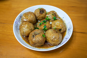 A delicious Chinese home-cooked dish, pork stuffed with avocado