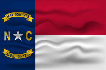 Waving flag of the North Carolina state. Vector illustration.
