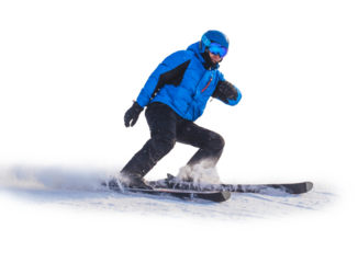 Man skier on a slope in the mountains isolated