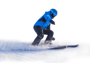 Fototapeta na wymiar Man skier on a slope in the mountains isolated