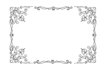 Vintage retro frame with tracery. Stylized blank rectangle with decorative and ornaments antique design embellished with abstract floral vector twists.
