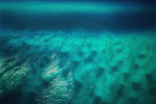 From above, a blue sea surface. Generative AI