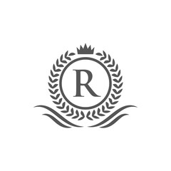 Letter R laurel wreath logo icon design template elements