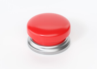 Alarm button 3d render icon - start simple circle with switch sign, round shutdown metal element
