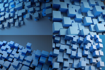 abstract blue cubes squares, simple background collection, illustration generative ai