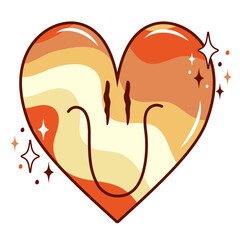 Retro groovy heart. St. Valentine Day. Hippie and boho style. PNG.