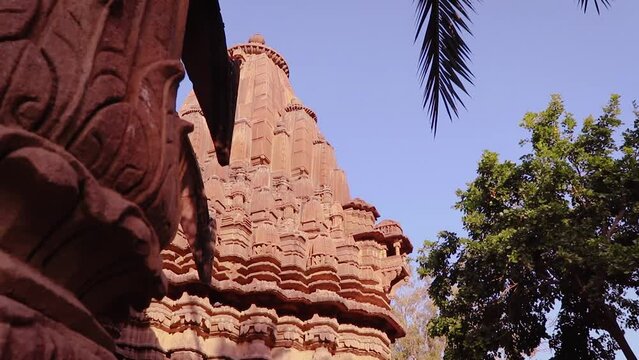 ancient hindu temple architecture from different angle at day