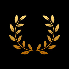 Gold Round Chaplet Reward for Winner Silhouette Icon on Black Background. Golden Laurel Wreath Award. Victory Symbol. Leader Trophy in Olive Leaves Branch Shape. Isolated Vector Illustration