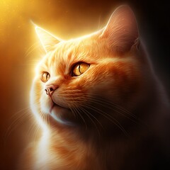 An orange cat with constricted pupils. Dramatic lighting. Generative AI.