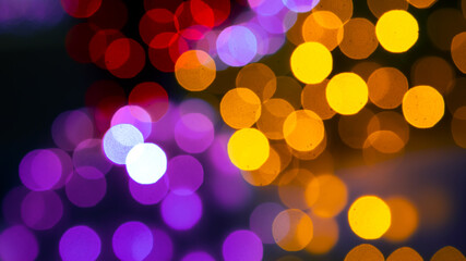 background blurred abstraction of colored lanterns and decorations. bokeh texture of street colored lights