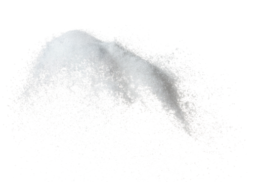 Pure Refined Sugar flying explosion, white crystal sugar abstract cloud fly. Pure refined sugar splash stop in air, food object design. white background isolated high speed freeze motion