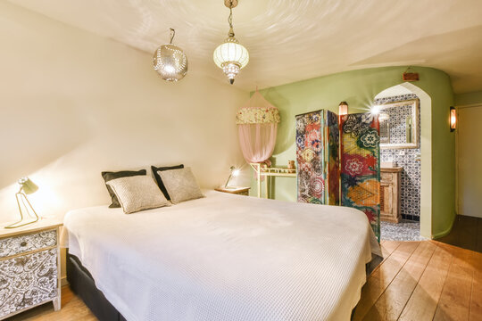 Interior of bedroom in Moroccan style