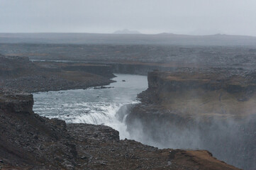 Dettifoss Waterfall in Iceland. Water Spray
