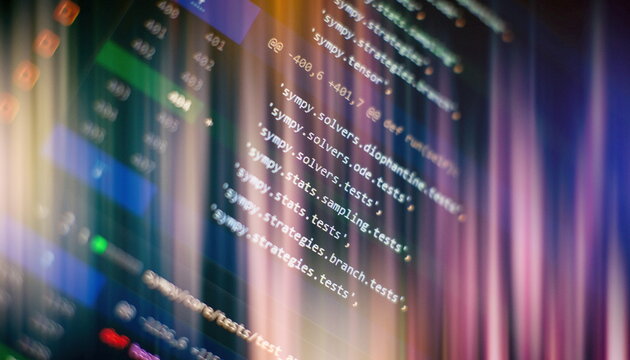 Programming code on computer screen. Software development. Writing program code on computer.