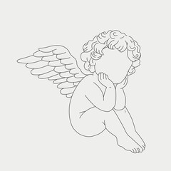 angel baby vector line drawing