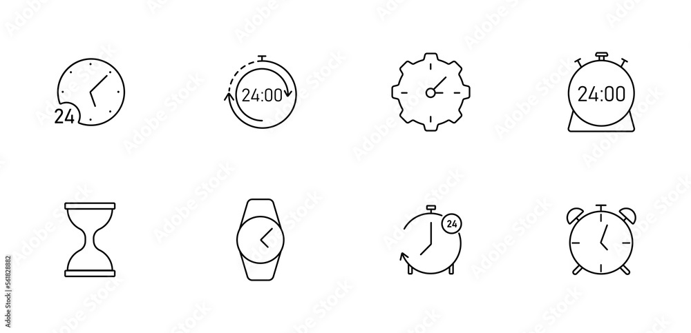Poster time and clock line icons. vector linear icon set.