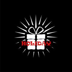 Holiday gift box icon isolated on black