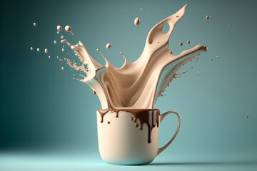 latte splashing out of a white mug made by generative ai