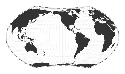 Vector world map. Wagner VII projection. Plain world geographical map with latitude and longitude lines. Centered to 120deg E longitude. Vector illustration.