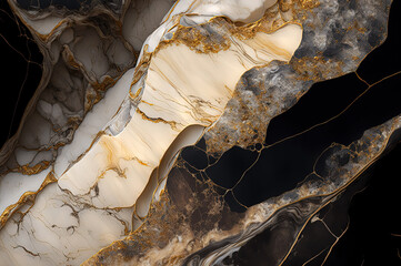 Painting marble texture layers with golden particles. Generative AI.