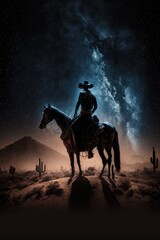 cowboy riding horse under the milkyway made with generative ai