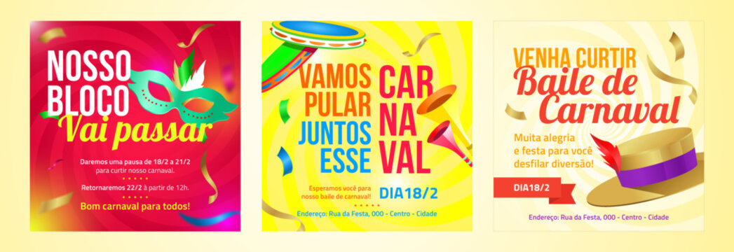 Pacote rede social aviso de convite de carnaval	
