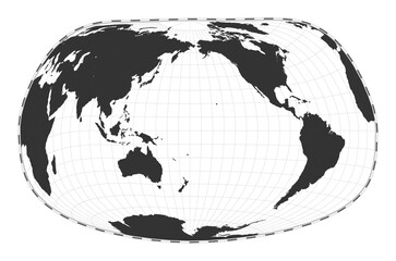 Vector world map. Jacques Bertin's 1953 projection. Plain world geographical map with latitude and longitude lines. Centered to 180deg longitude. Vector illustration.