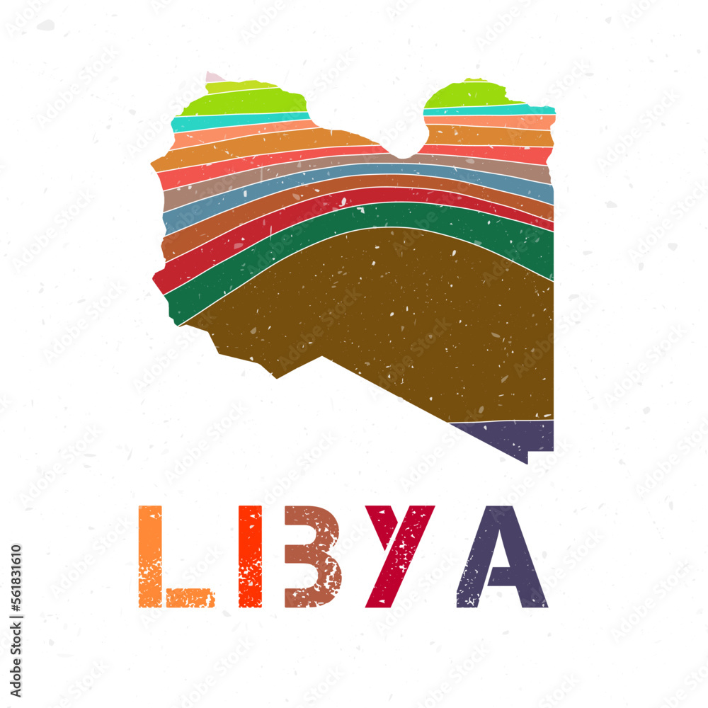 Aufkleber libya map design. shape of the country with beautiful geometric waves and grunge texture. charming v