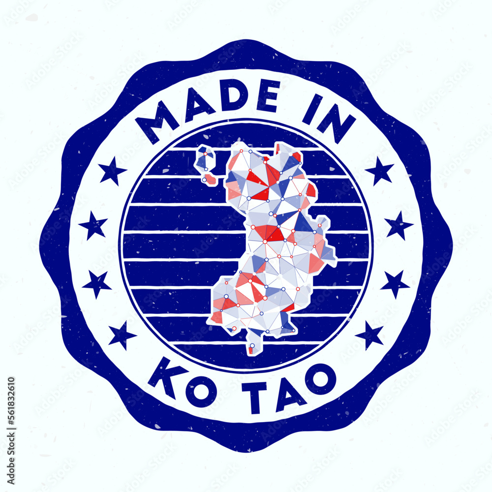 Poster made in ko tao. island round stamp. seal of ko tao with border shape. vintage badge with circular te
